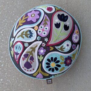 Pottery Barn Teen Paisley Crewel Embroidered Stitch Round Pillow